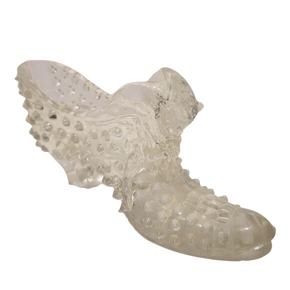 Fenton Clear Glass Hobnail Shoe Slipper with Cat head - Partial Opalescent - Picture 6 of 12